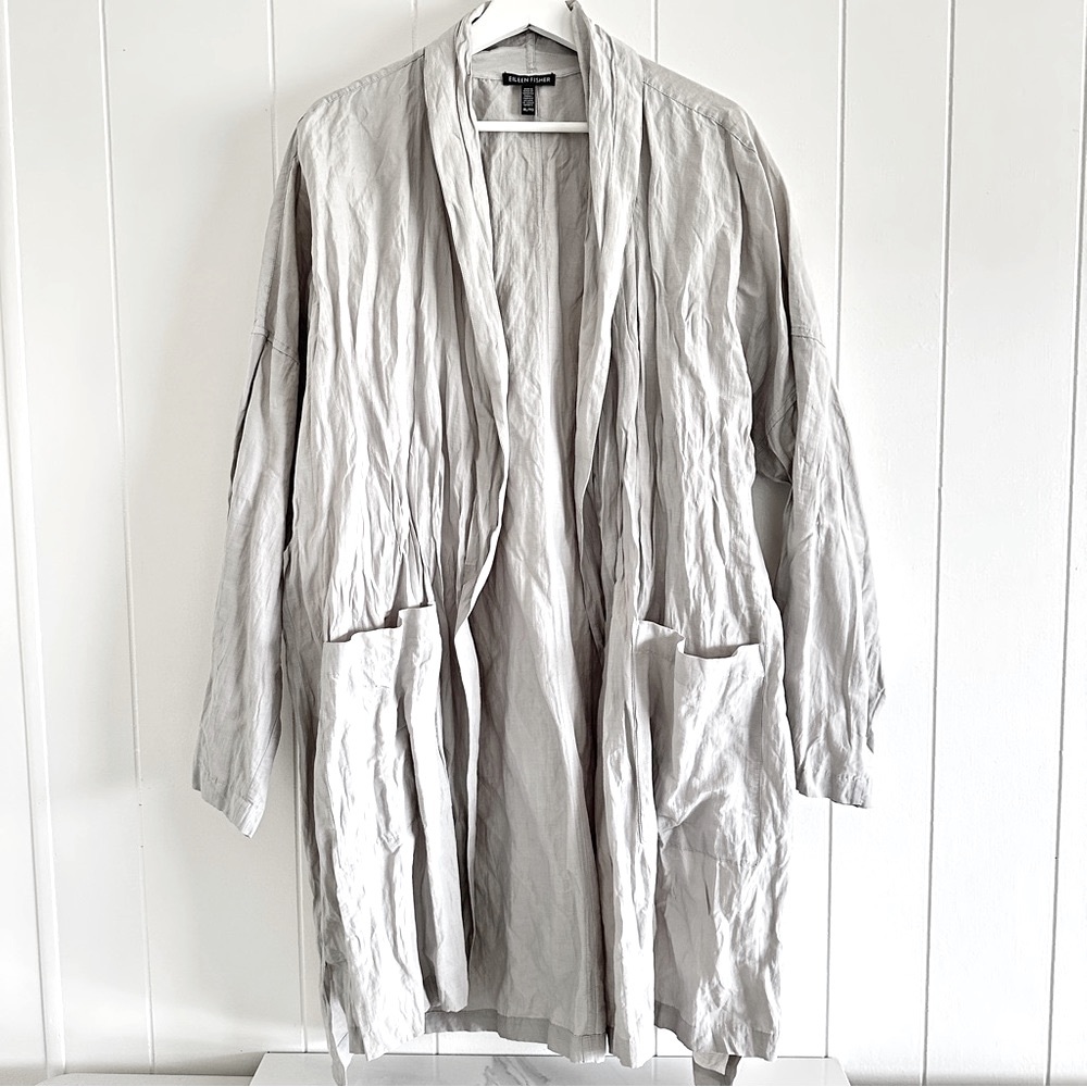Eileen Fisher Textured Organic Cotton Steel Coat in Gray XL